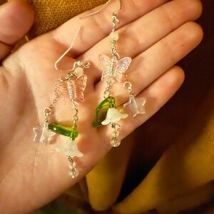 Butterfly and Flower Dangle Earrings